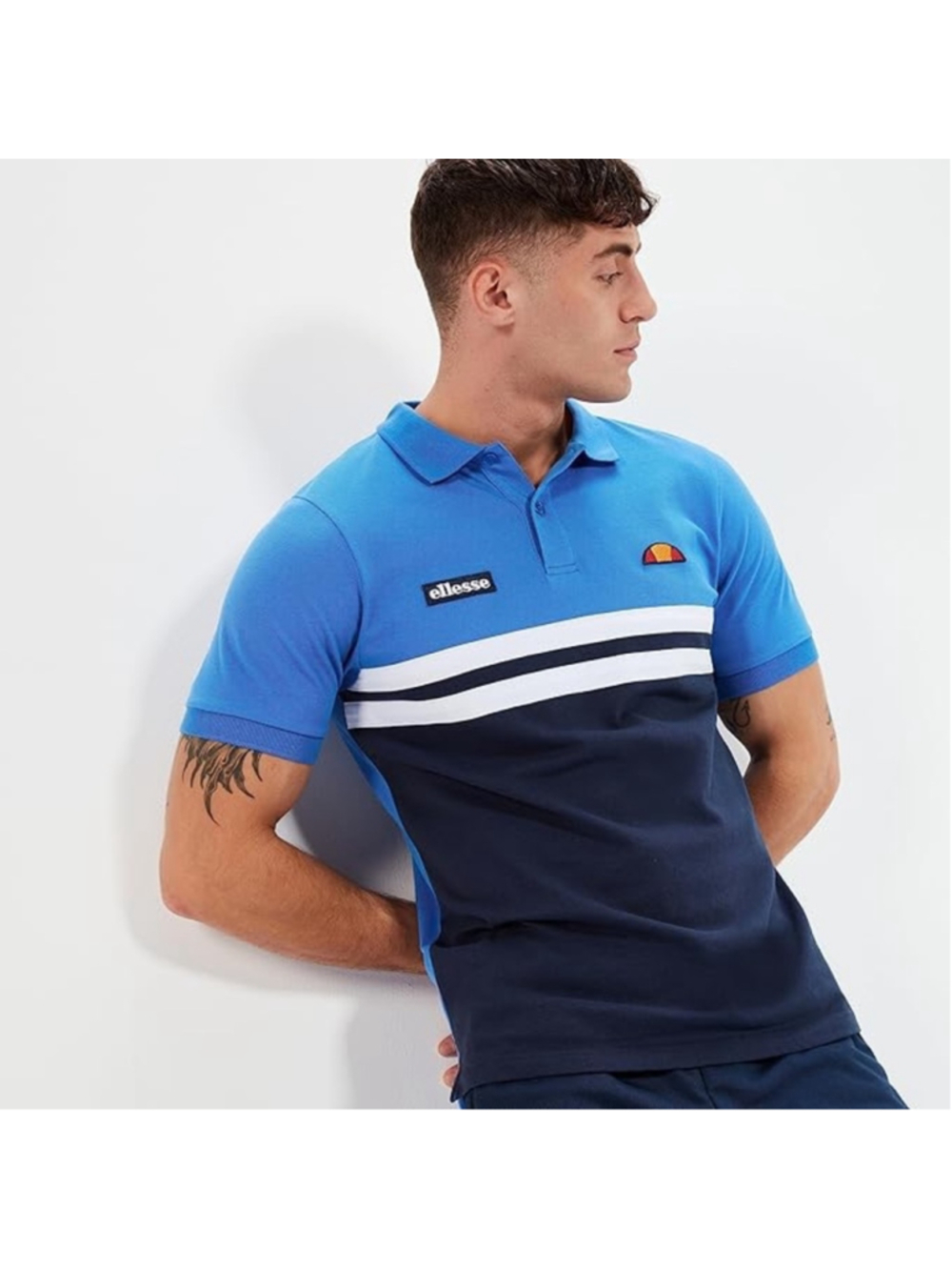 Ellesse Blue Colorblock Stripe Polo Size L